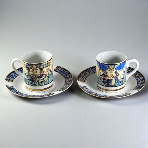 Vintage Limoges Egyptian Espresso Cup and Saucer Set Royal Porcelain EGP France - Picture 1 of 11